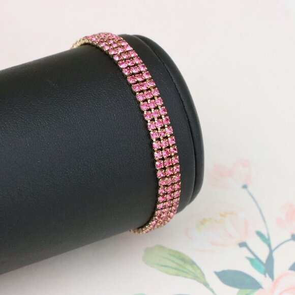 "Rose Gold Bracelet with Pink Crystal Rows, XPBL1012 - Picture 7 of 12